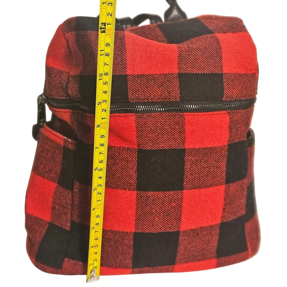 Jen & Co Red Black Buffalo Plaid Backpack Vegan Leather Checkered Travel Bag